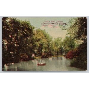Jackson Park Chicago Lagoon Wooded Scene Postcard Vintage 1910s Postally Used